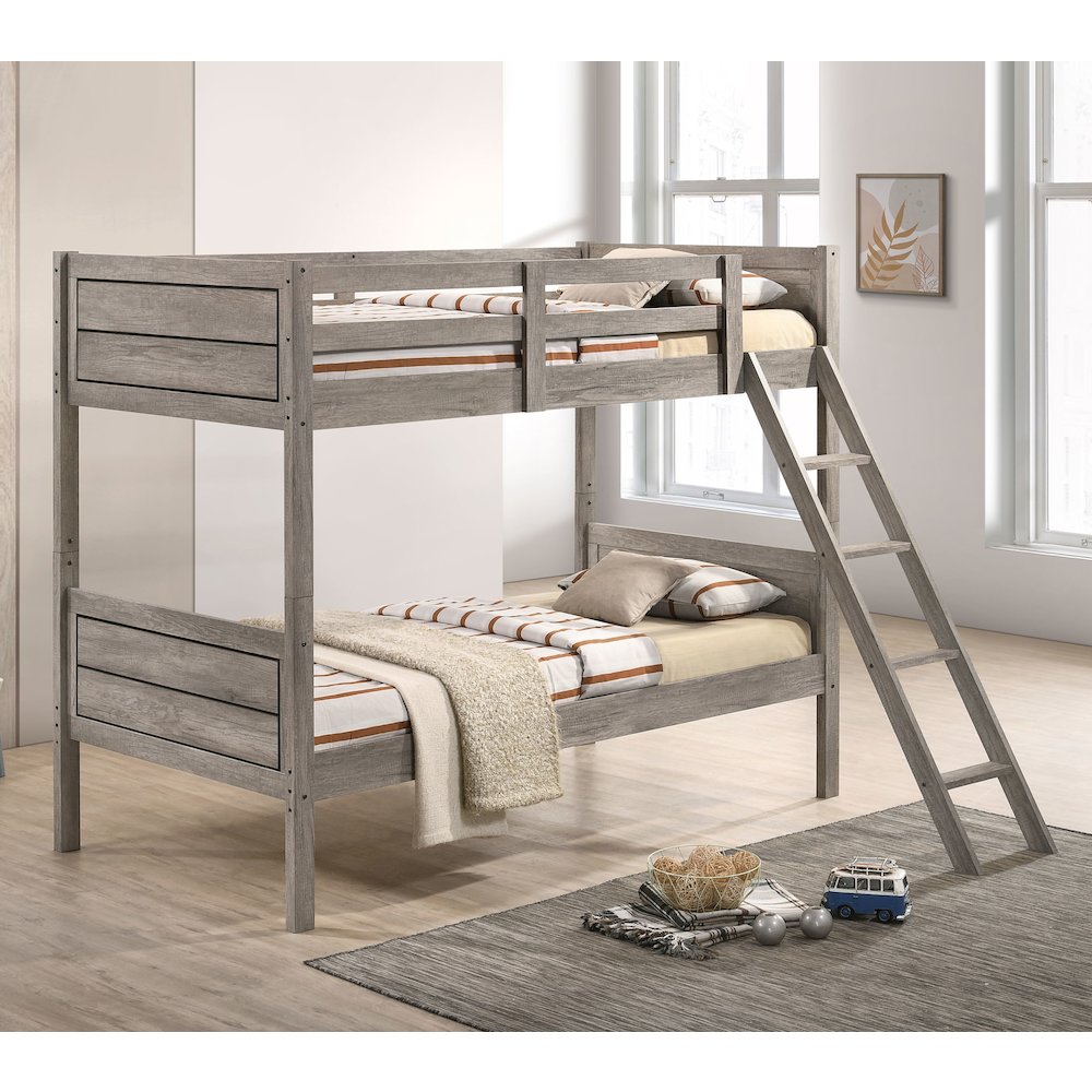 Ryder Wood Twin Over Twin Bunk Bed Weathered Taupe. Picture 7