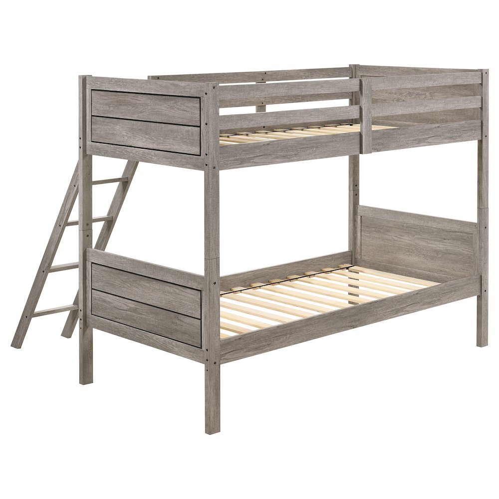 Ryder Wood Twin Over Twin Bunk Bed Weathered Taupe. Picture 4