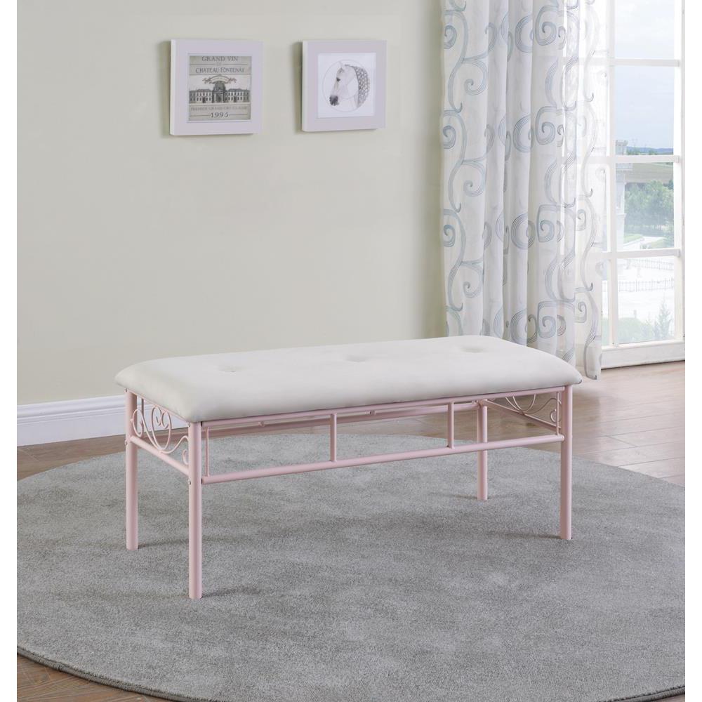 Massi Tufted Upholstered Bench Powder Pink. Picture 5