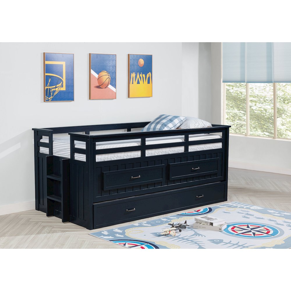 Carlsbad Wood Twin Captains Bed With Trundle Navy Blue. Picture 2