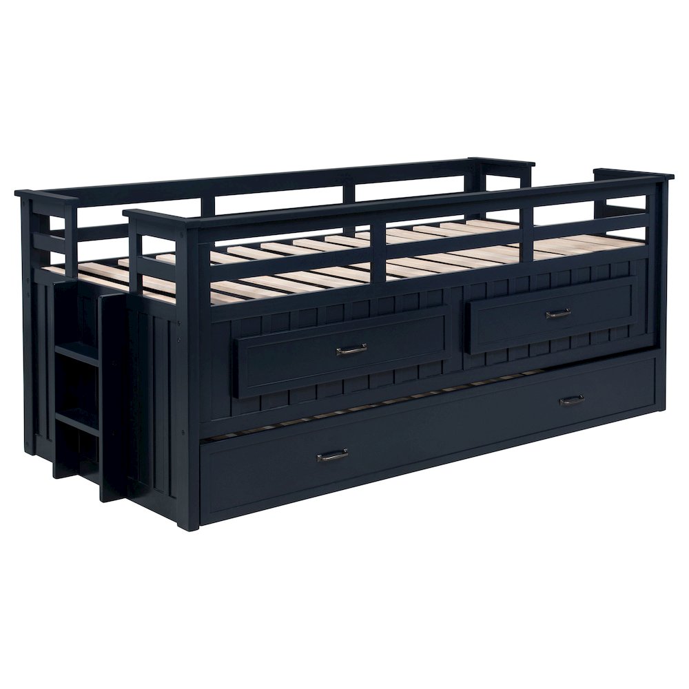 Carlsbad Wood Twin Captains Bed With Trundle Navy Blue. Picture 3