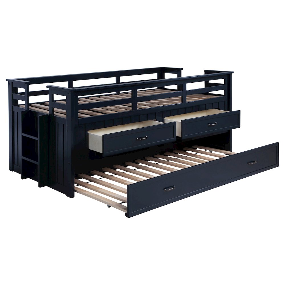 Carlsbad Wood Twin Captains Bed With Trundle Navy Blue. Picture 4