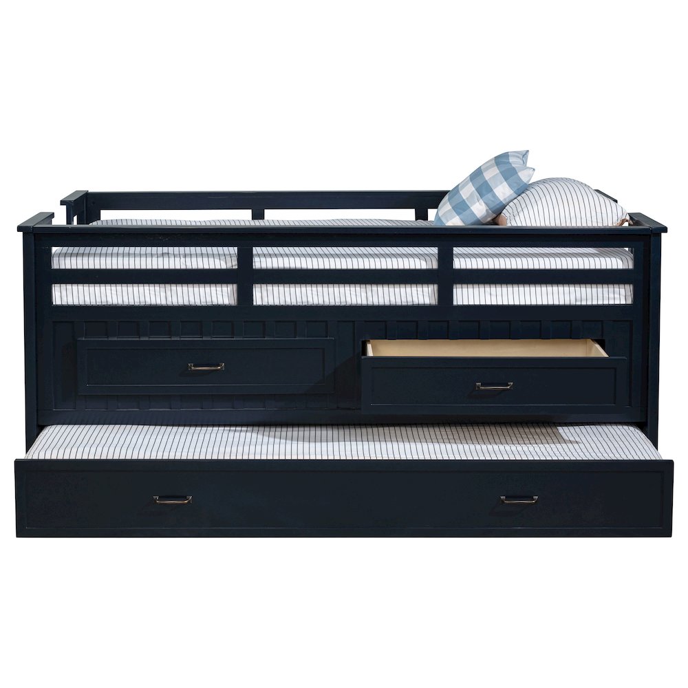 Carlsbad Wood Twin Captains Bed With Trundle Navy Blue. Picture 6