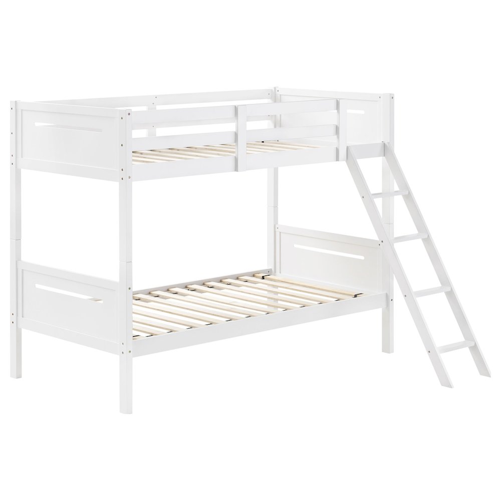Littleton Wood Twin Over Twin Bunk Bed White. Picture 1