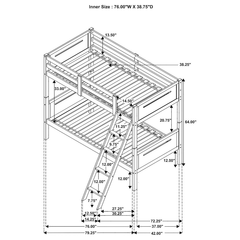 Littleton Wood Twin Over Twin Bunk Bed White. Picture 8