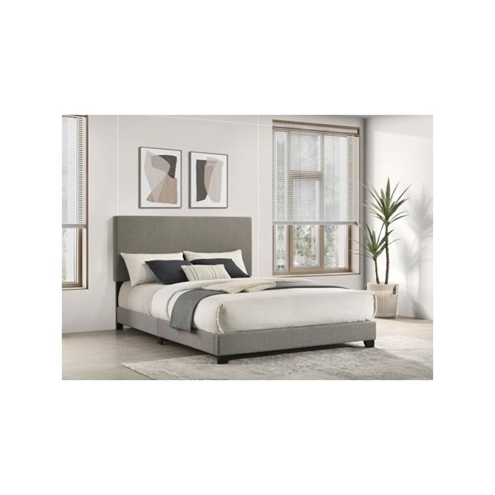 Dorian Fabric Upholstered Queen Panel Bed Taupe. Picture 2