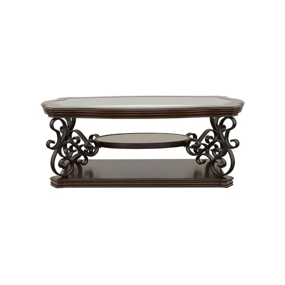 Laney 2-piece Glass Top Coffee and End Table Set Dark Merlot. Picture 6