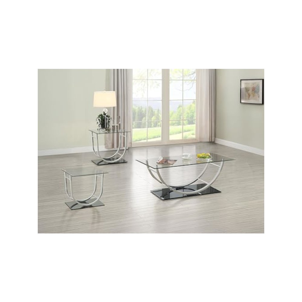Danville 3-piece Glass Top Coffee and End Table Set Chrome. Picture 2