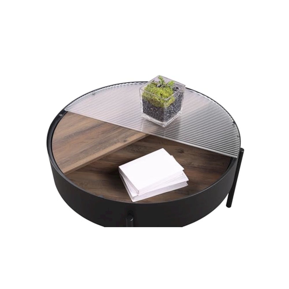 Ozella 2-piece Round Coffee and End Table Set Sandy Black. Picture 6