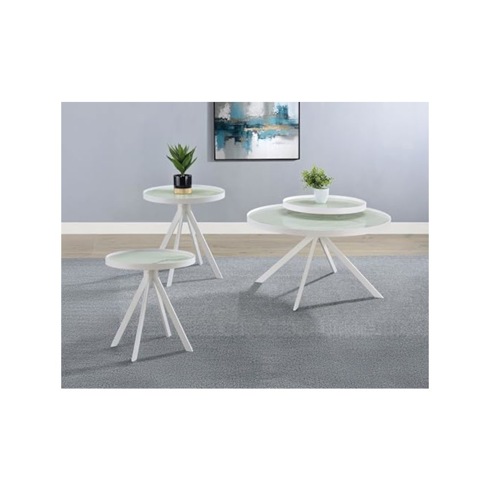 Briggs 3-piece Round Coffee and End Table Set White. Picture 10