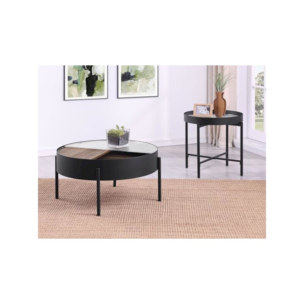 Ozella 2-piece Round Coffee and End Table Set Sandy Black. Picture 12