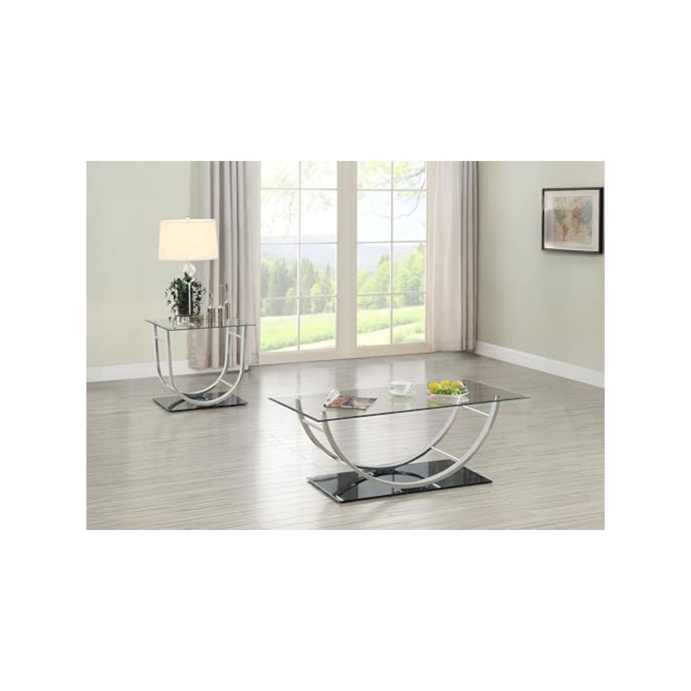 Danville 2-piece Glass Top Coffee and End Table Set Chrome. Picture 2
