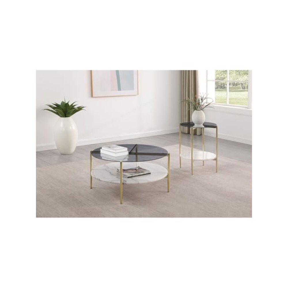 Jonelle 2-piece Round Coffee and End Table Set Gold. Picture 2