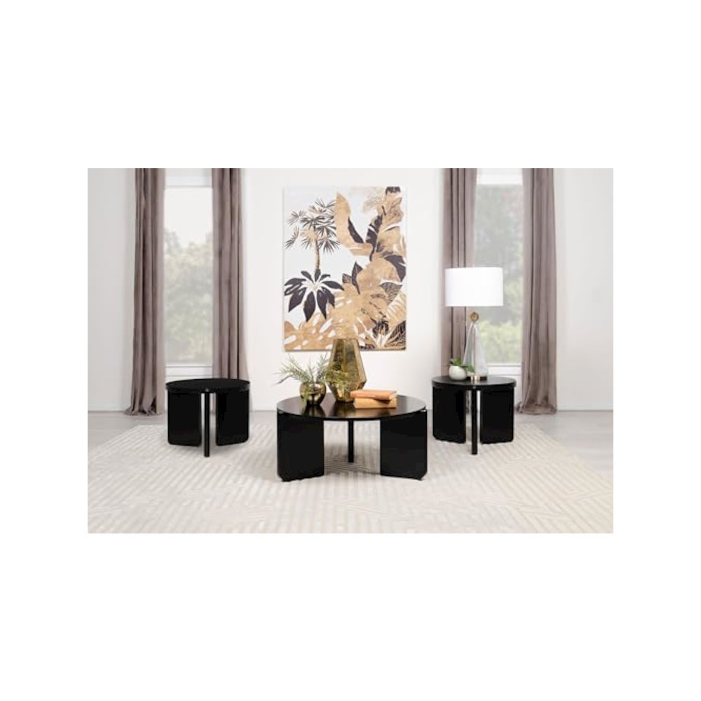Cordova 3-piece Solid Wood Coffee and End Table Set Black. Picture 2