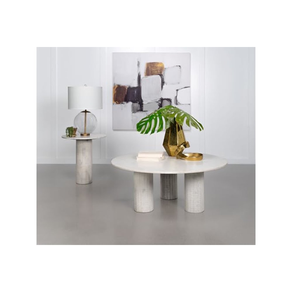 Astoria 2-piece Marble Coffee and End Table Set White. Picture 1