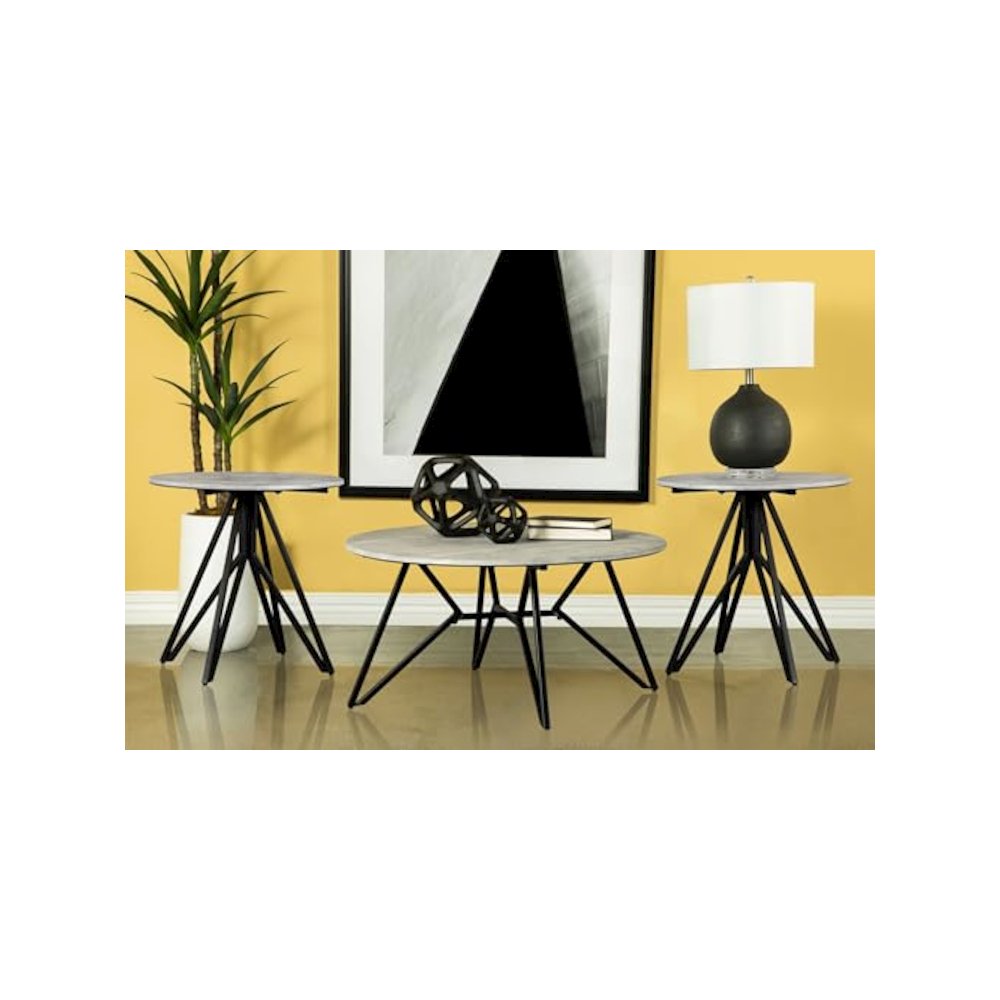 Hadi 3-piece Round SmartTop Coffee and End Table Set Cement. Picture 2