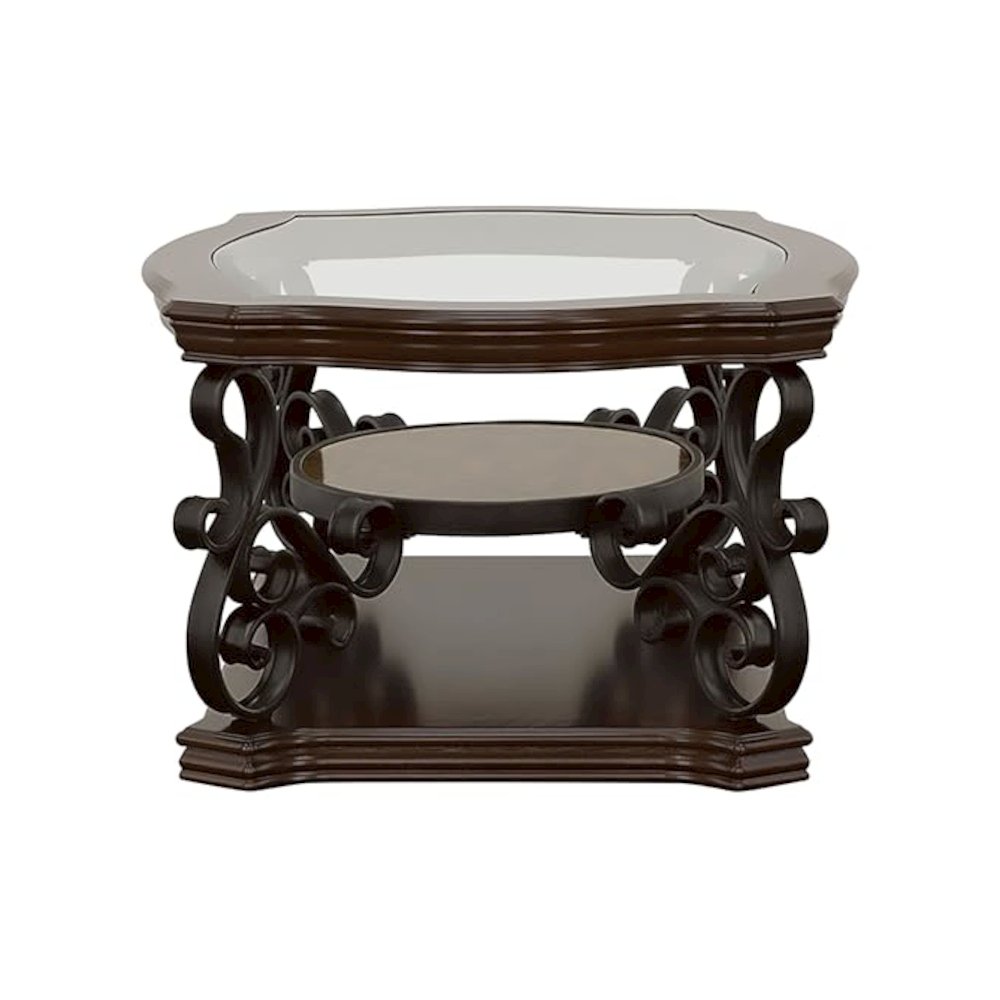 Laney 2-piece Glass Top Coffee and End Table Set Dark Merlot. Picture 7