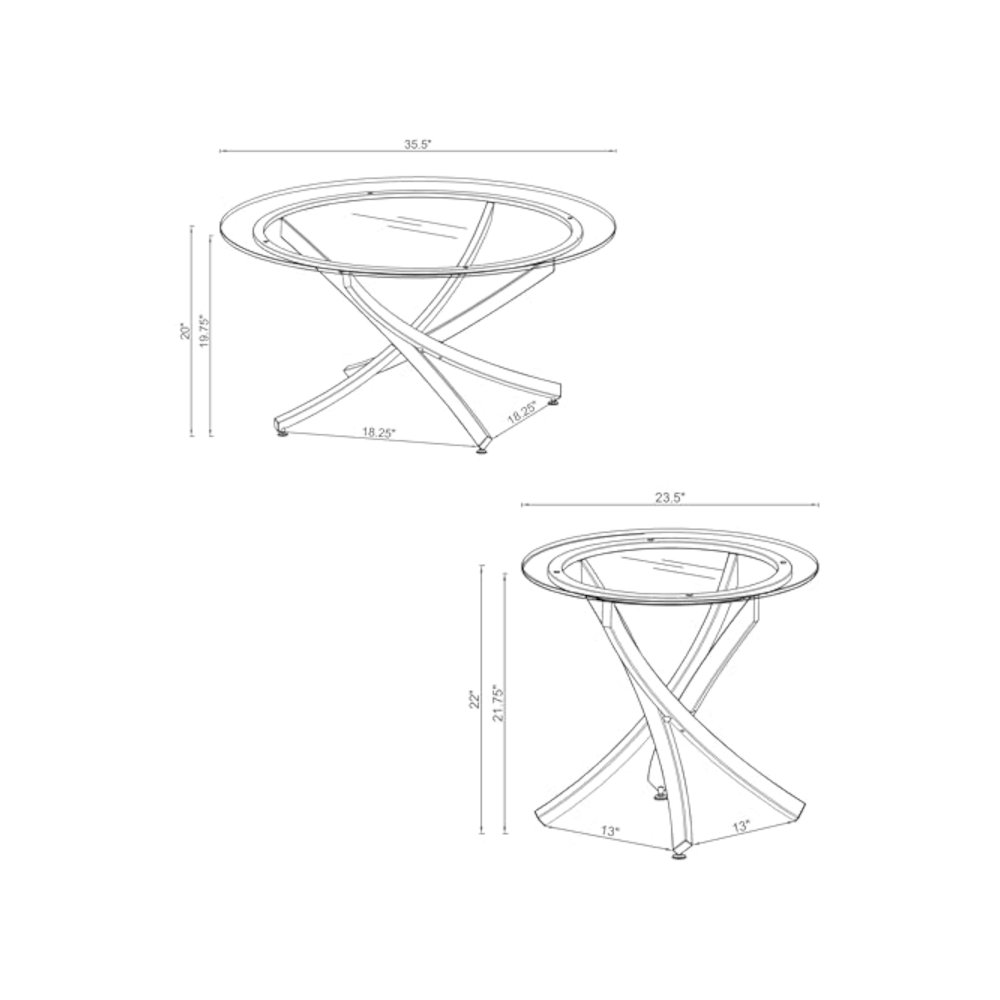Brooke 3-piece Round Coffee and End Table Set Chrome. Picture 3