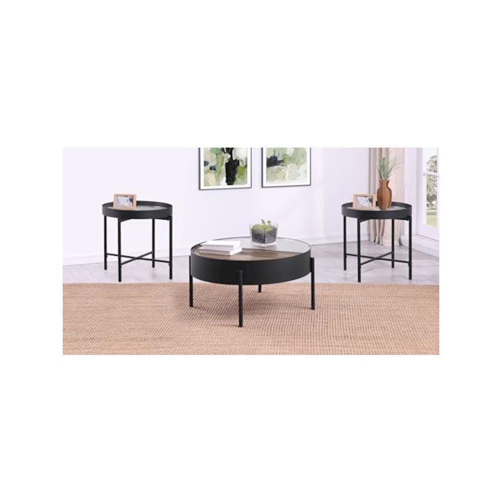 Ozella 3-piece Round Coffee and End Table Set Sandy Black. Picture 11