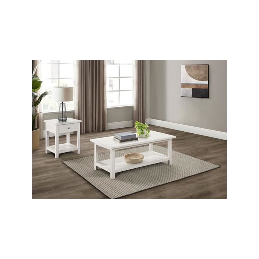 Payne 2-piece Coffee and 1-drawer End Table Set White. Picture 2