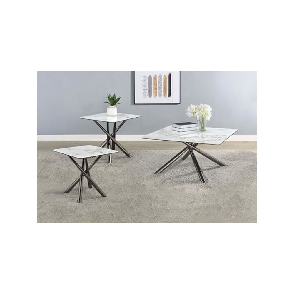 Carvell 3-piece Square Coffee and End Table Set Mirage White. Picture 2