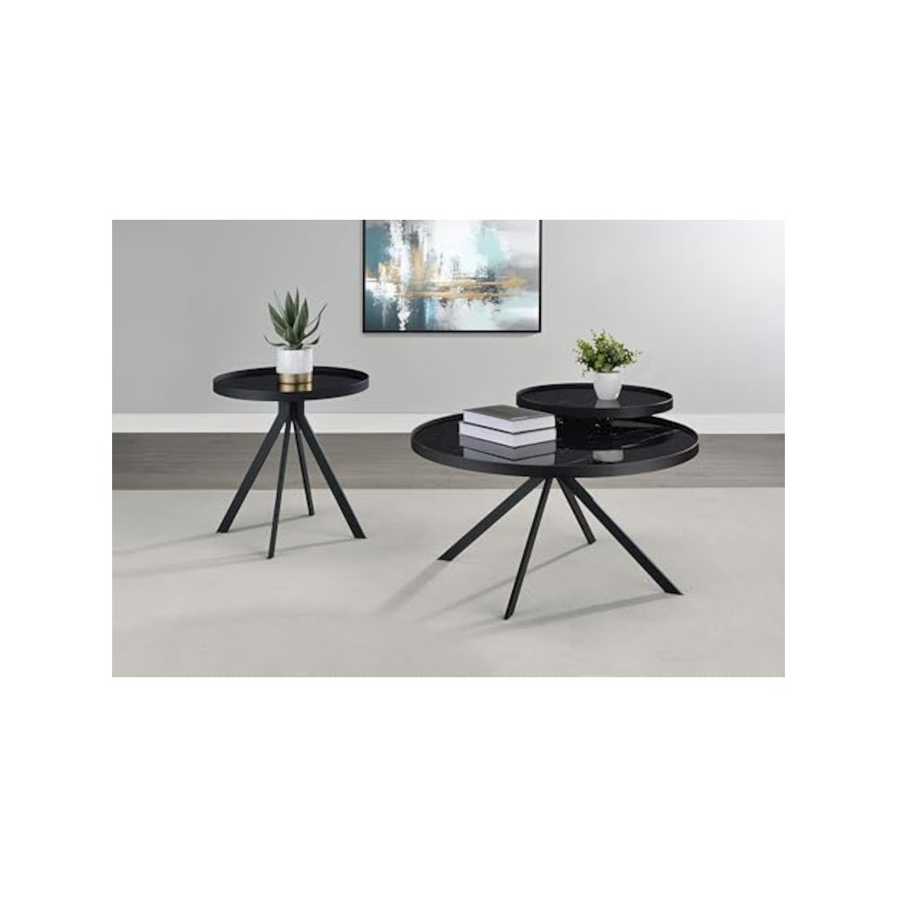 Briggs 2-piece Round Coffee and End Table Set Black. Picture 11
