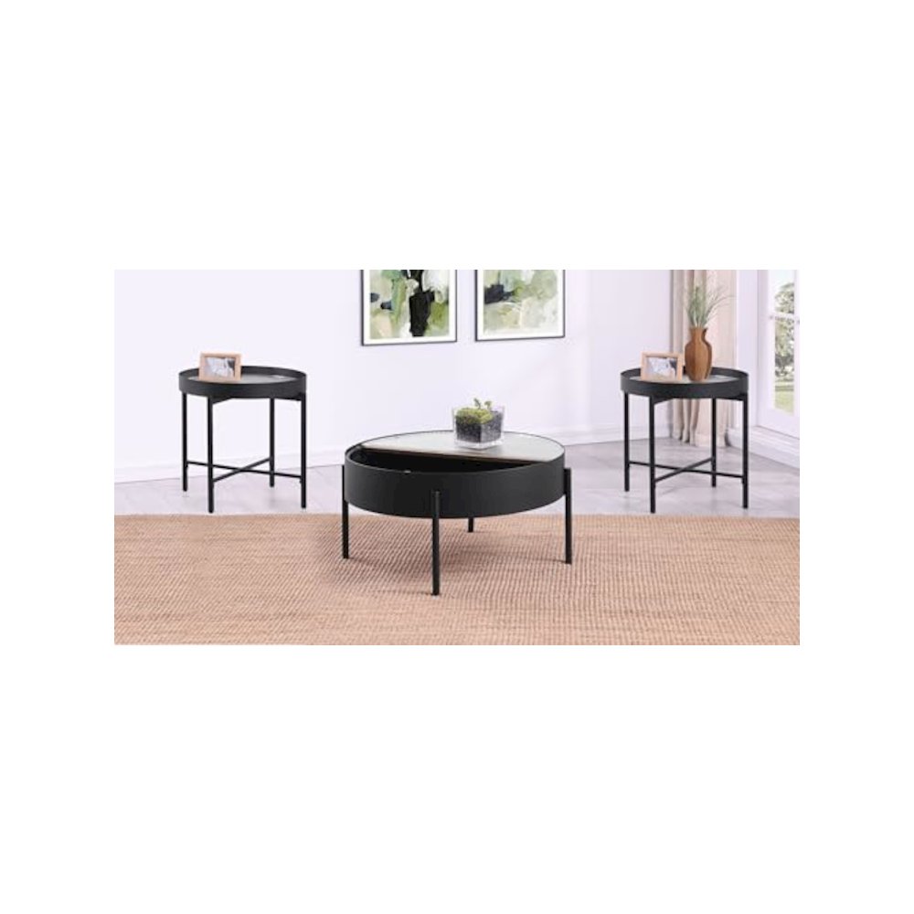 Ozella 3-piece Round Coffee and End Table Set Sandy Black. Picture 13