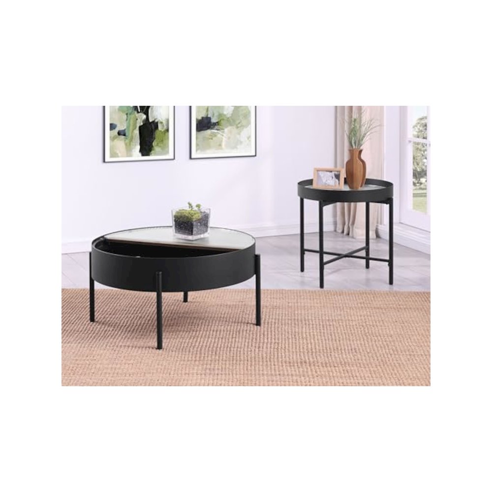 Ozella 2-piece Round Coffee and End Table Set Sandy Black. Picture 13