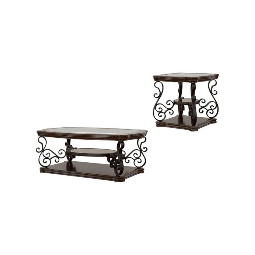 Laney 2-piece Glass Top Coffee and End Table Set Dark Merlot. Picture 1