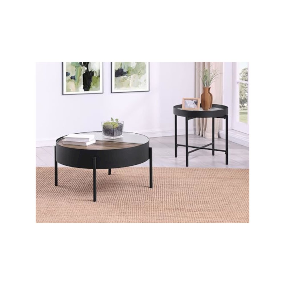 Ozella 2-piece Round Coffee and End Table Set Sandy Black. Picture 11