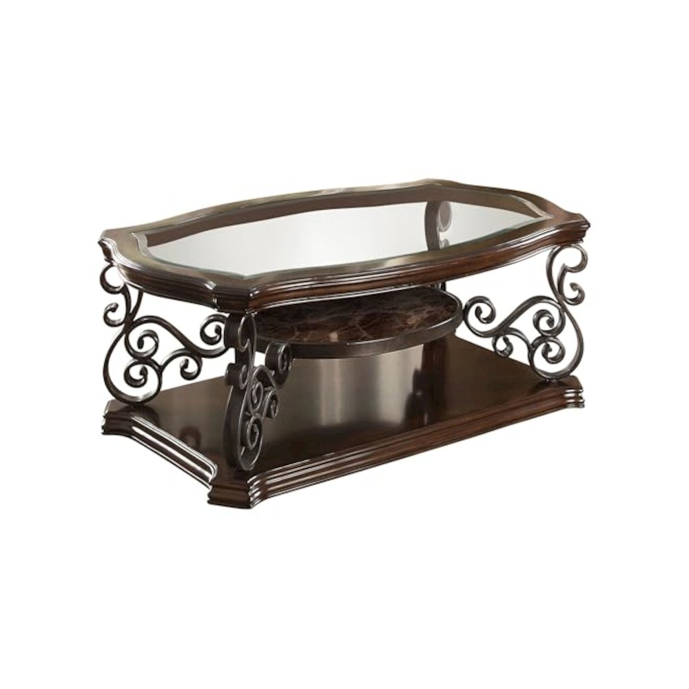 Laney 2-piece Glass Top Coffee and End Table Set Dark Merlot. Picture 5