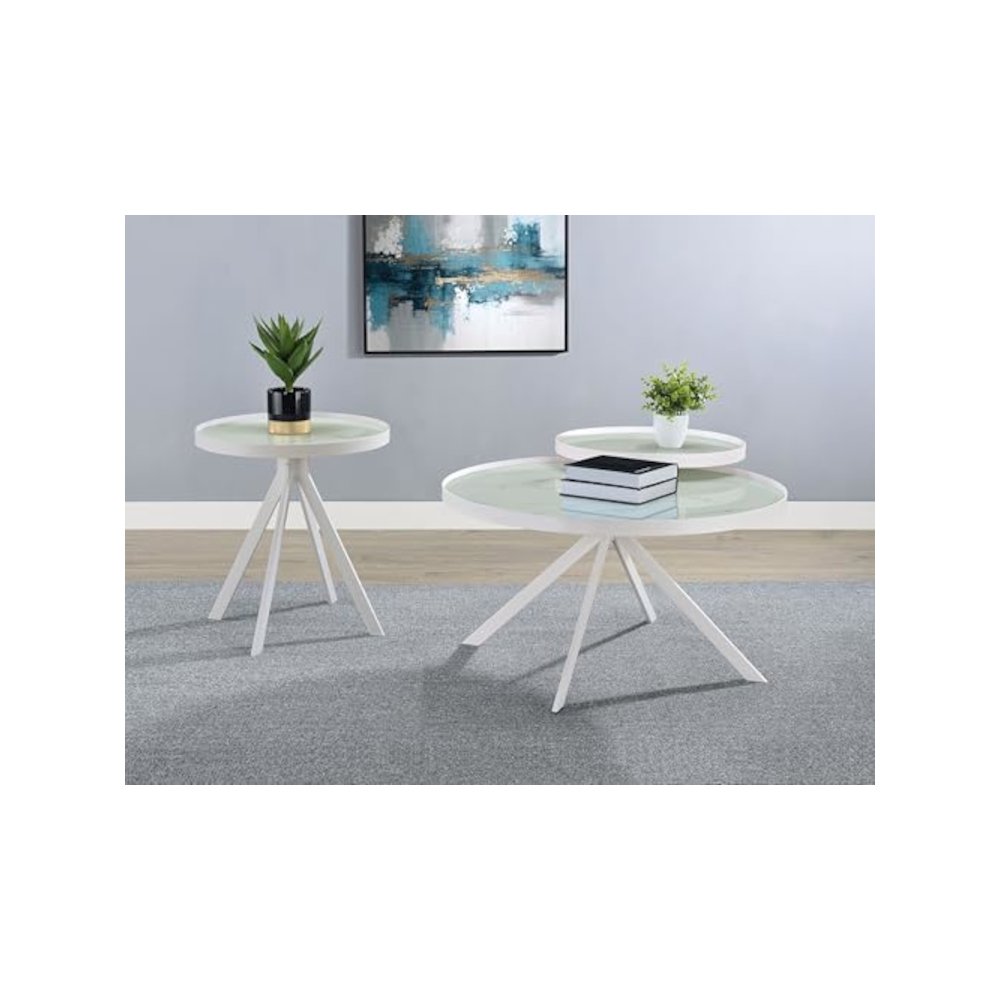 Briggs 2-piece Round Coffee and End Table Set White. Picture 11