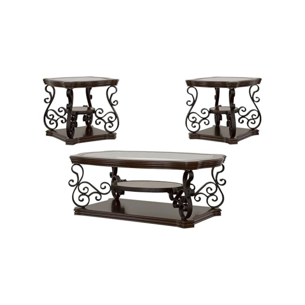 Laney 3-piece Glass Top Coffee and End Table Set Dark Merlot. Picture 1