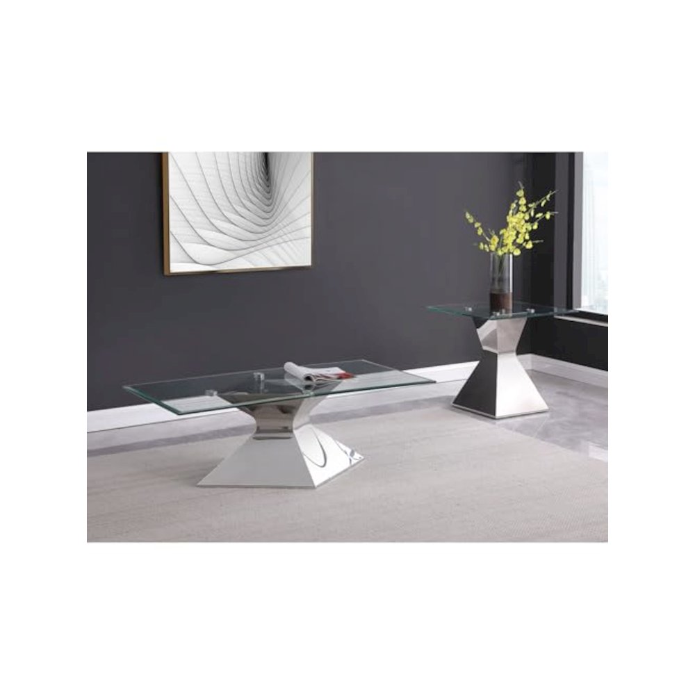 Jenny 2-piece Rectangular Coffee and End Table Set Chrome. Picture 6
