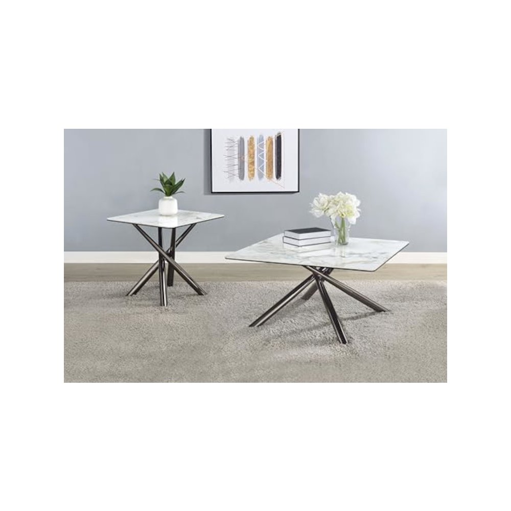 Carvell 2-piece Square Coffee and End Table Set Mirage White. Picture 2