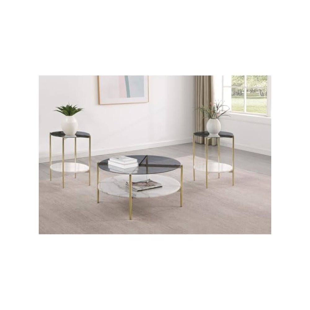 Jonelle 3-piece Round Coffee and End Table Set Gold. Picture 2