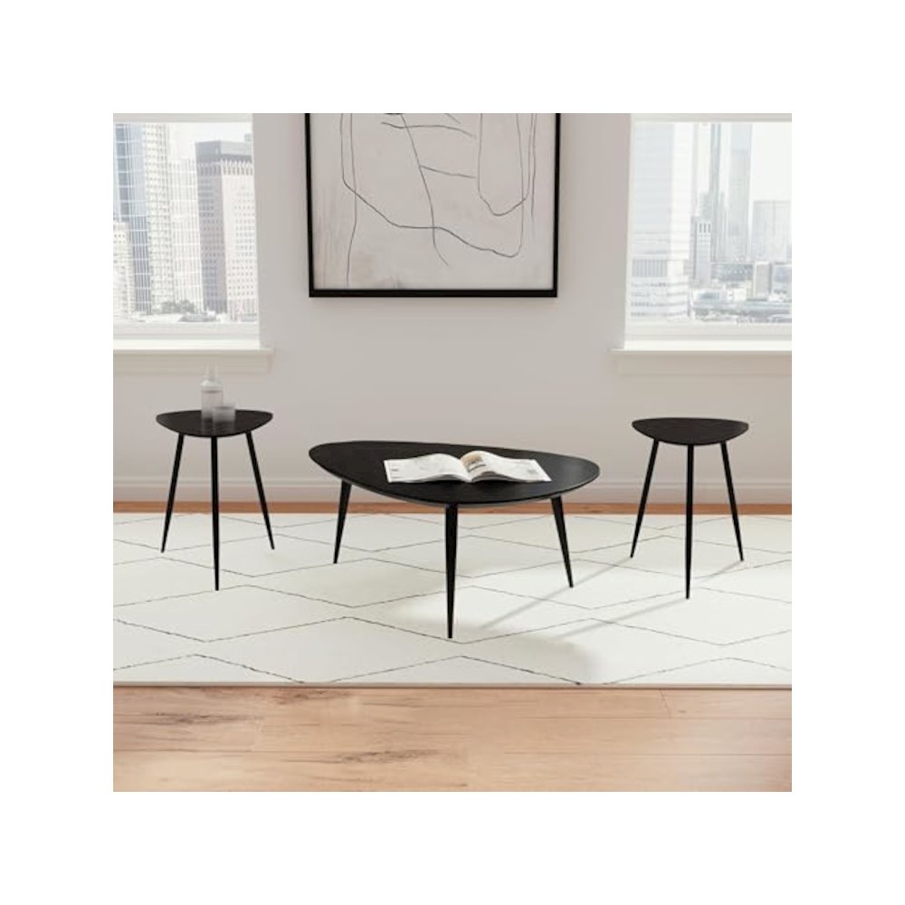 Odessa 3-piece Triangular Coffee and End Table Set Black. Picture 2