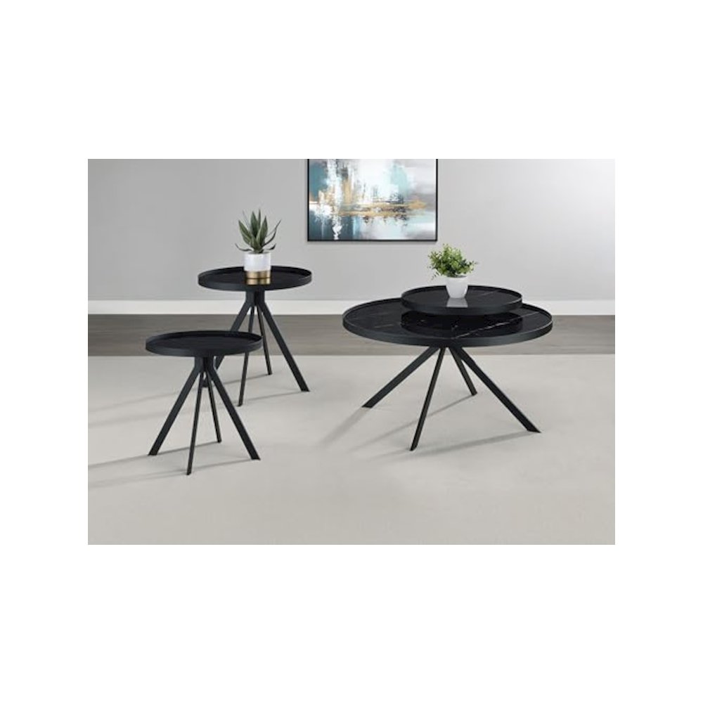 Briggs 3-piece Round Coffee and End Table Set Black. Picture 8