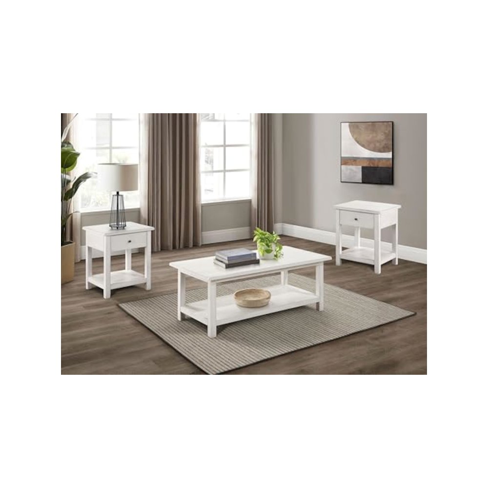 Payne 3-piece Coffee and 1-drawer End Table Set White. Picture 2