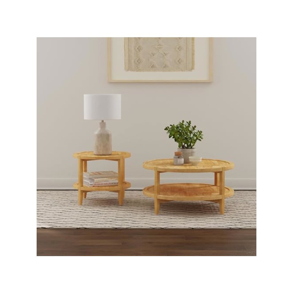 Camillo 2-piece Round Coffee and End Table Set Maple. Picture 2