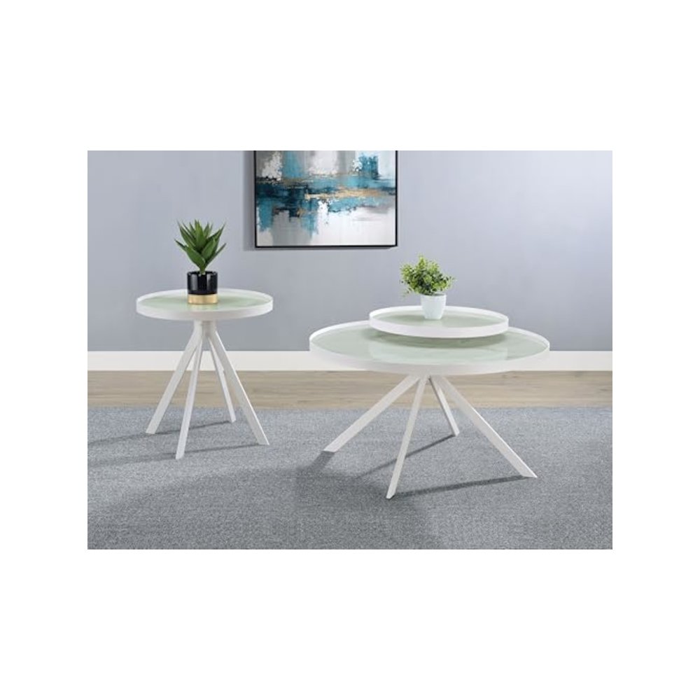 Briggs 2-piece Round Coffee and End Table Set White. Picture 2