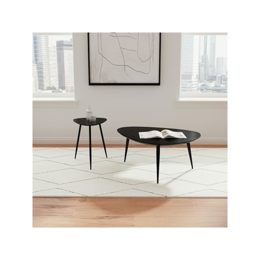 Odessa 2-piece Triangular Coffee and End Table Set Black. Picture 2