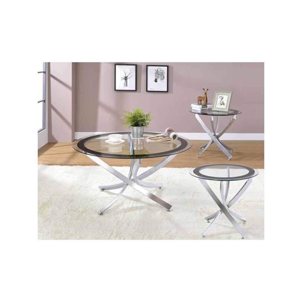 Brooke 3-piece Round Coffee and End Table Set Chrome. Picture 2