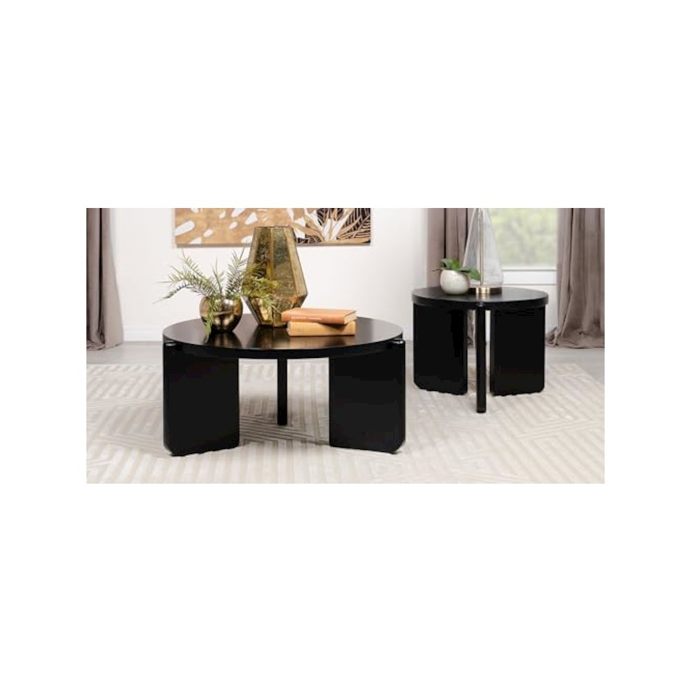 Cordova 2-piece Solid Wood Coffee and End Table Set Black. Picture 2