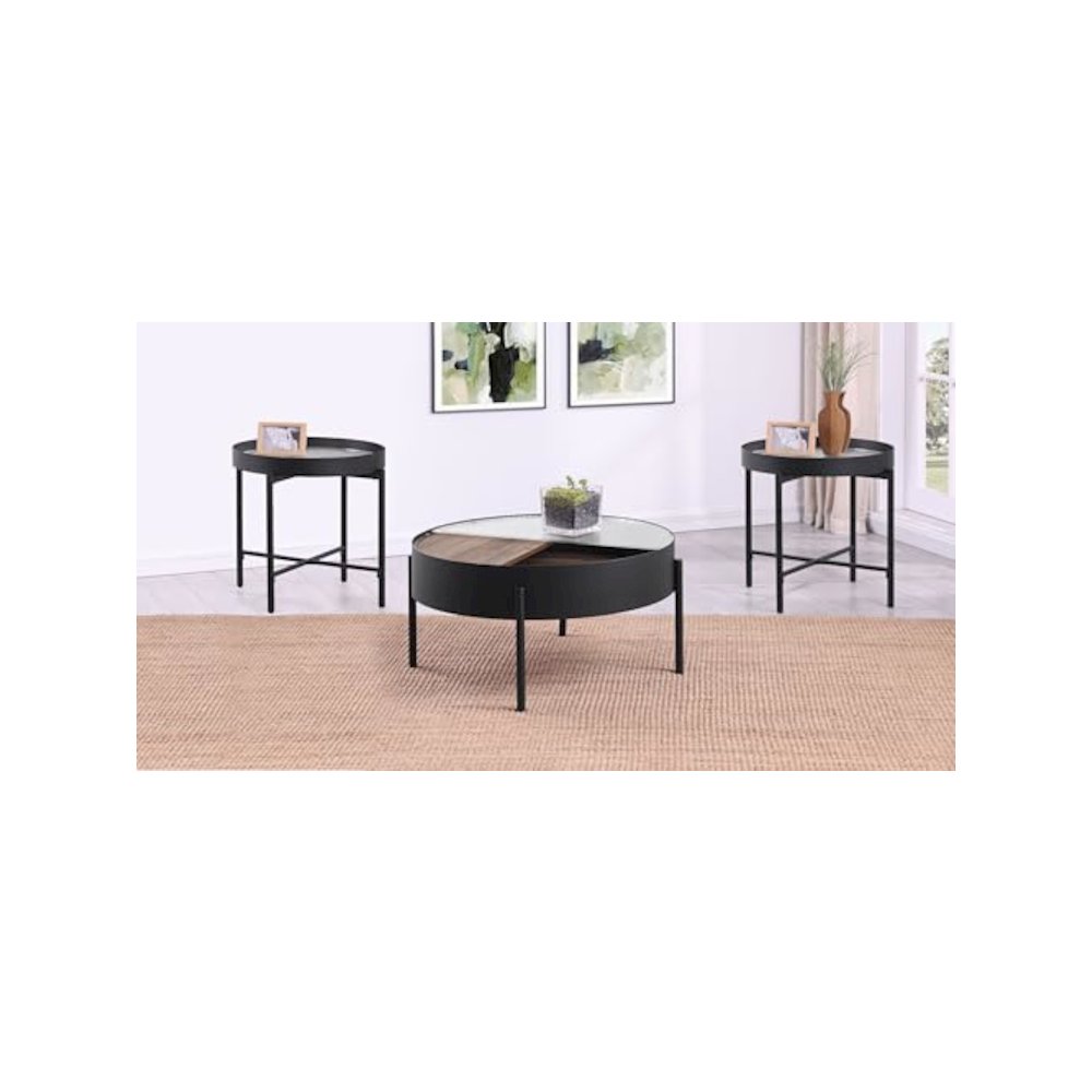 Ozella 3-piece Round Coffee and End Table Set Sandy Black. Picture 12