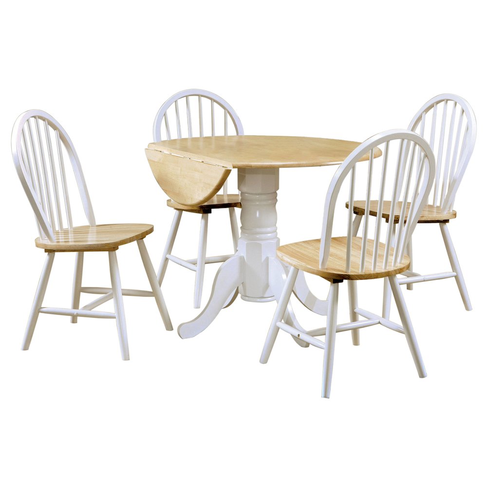 Allison 5-piece Round Drop Leaf Dining Table Set White. Picture 1