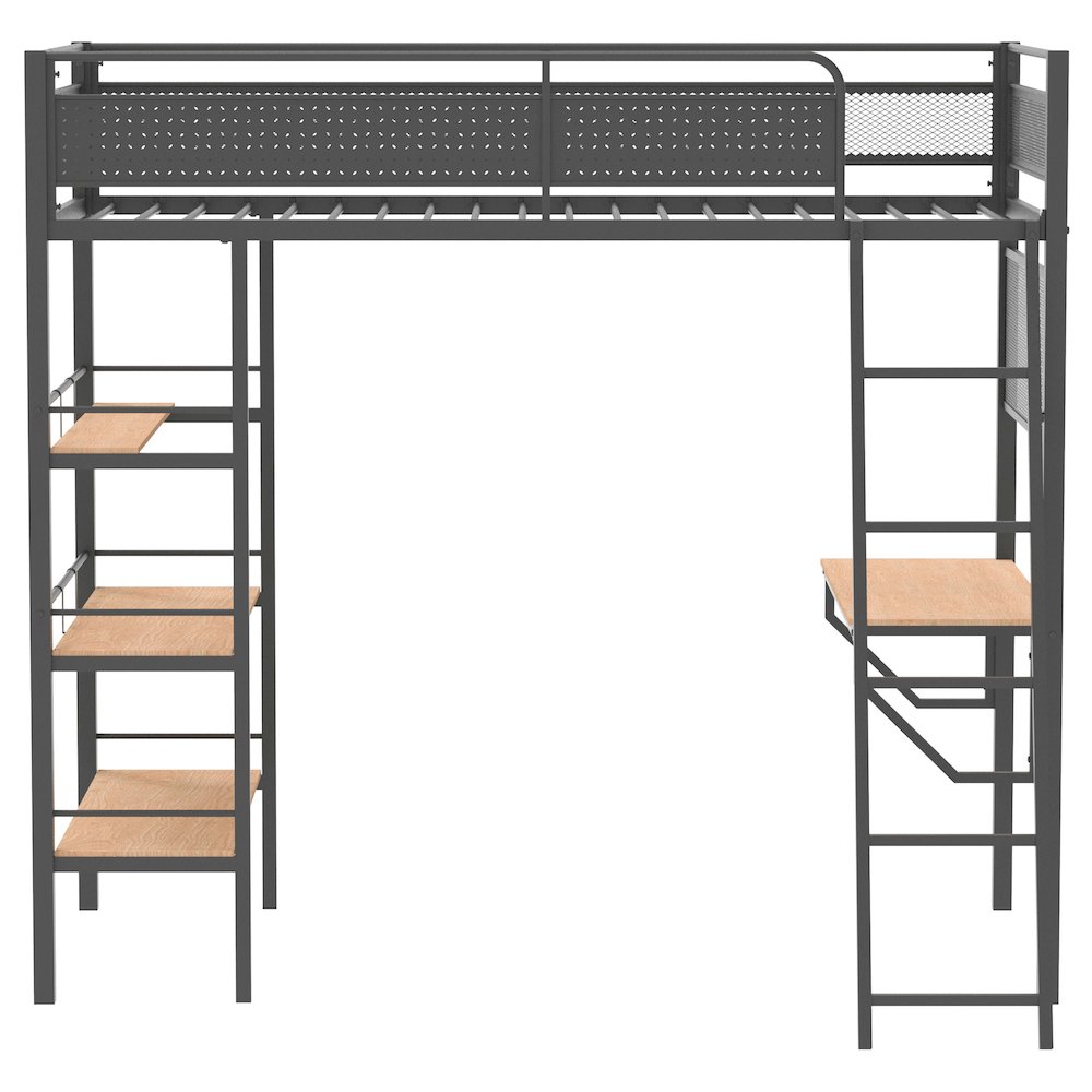 Campus 3-shelf Metal Twin Workstation Loft Bed Matte Black. Picture 4