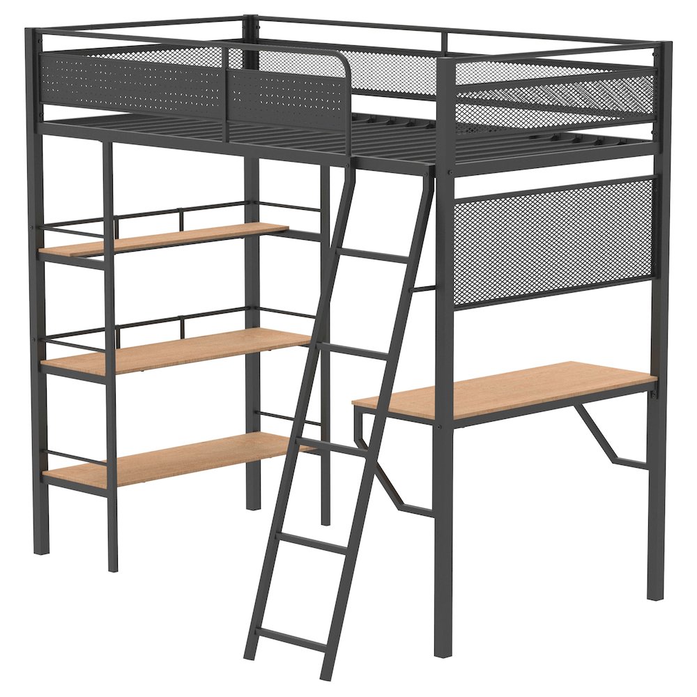 Campus 3-shelf Metal Twin Workstation Loft Bed Matte Black. Picture 5