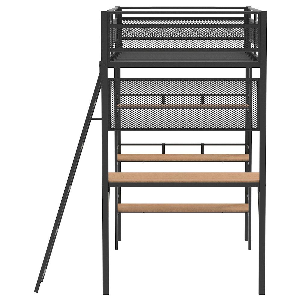 Campus 3-shelf Metal Twin Workstation Loft Bed Matte Black. Picture 6