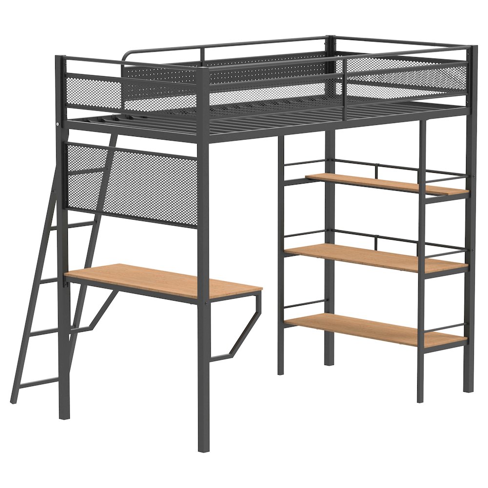 Campus 3-shelf Metal Twin Workstation Loft Bed Matte Black. Picture 7